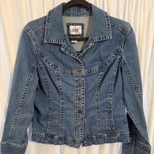 Women's Live A Little Size L Denim Jacket Flattering Fitted Blazer Casual